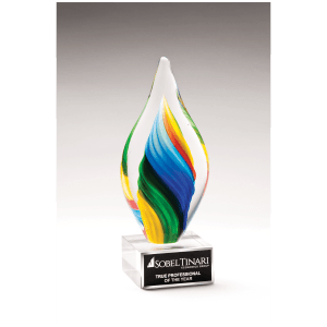 Rainbow Twist Art Glass/Clear Glass Base with Black Laserable Aluminum Plate