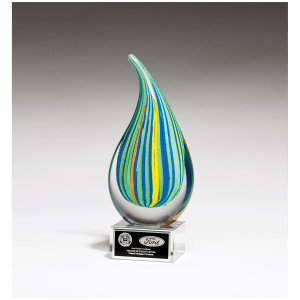 Multi-Colored Teardrop Art Glass wiwth Black Laserable Aluminum Plate