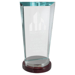 Premium Series Sapphire Glass Award with Rosewood and Aluminum Base