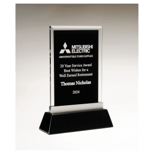 Rectangular Black Silkscreened Glass Award with Black Piano Finish Base