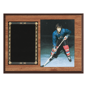 Size 5" x 7" Oak Finish Photo Plaque with Black Brass Plates-Photo