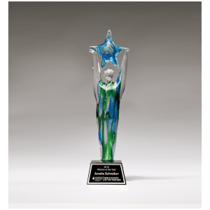 Star Achiever Art Glass with Black Laserable Aluminum Plate