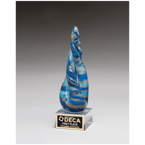 Twist Blue &amp; Teal Art Glass w/Gold Metallic Accent &amp; Black Laser Aluminum Plate