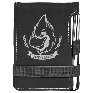 Black/Silver Leatherette Mini Notepad with Pen