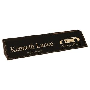 Black/Gold Leatherette Desk Wedge with Business Card Holder