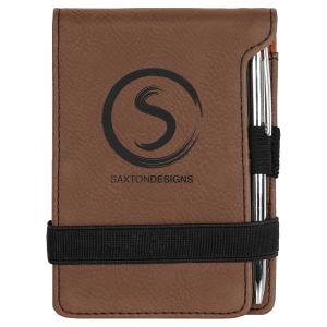 Dark Brown Leatherette Mini Notepad with Pen