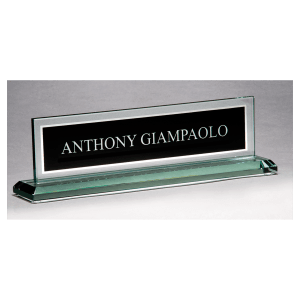 Glass Name Plate w/Black Silkscreened Engraving Area, Mirror Border