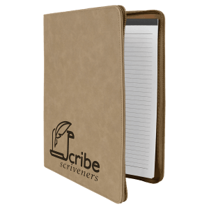 Light Brown Leatherette Portfolio with Zipper and Notepad