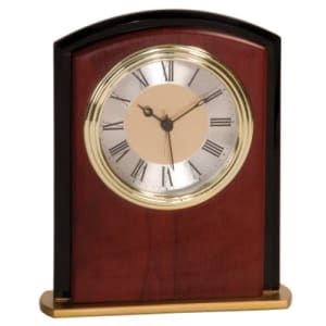 Square Arch Mahogany Finish and Glass Desk Clock
