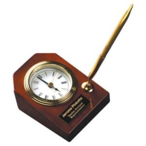 Rosewood Piano Finish Desk Clock with Pen