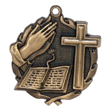 Wreath Medal, Bible / Cross, Gold