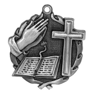 Wreath Medal, Bible / Cross, Silver