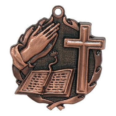 Wreath Medal, Bible / Cross, Bronze