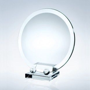 Beveled Round Plate W/ Crystal Holder Base - Small