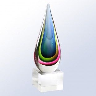 Blue/Green Teardrop Award 9"HX2-3/8"WX2-3/8"D