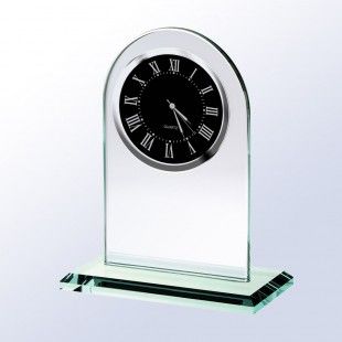 Jade Glass Black Roman Arch clock 7-1/4" x 6" x 3"