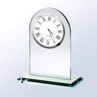 Jade Glass White Roman Arch clock 7-1/4" x 6" x 3"