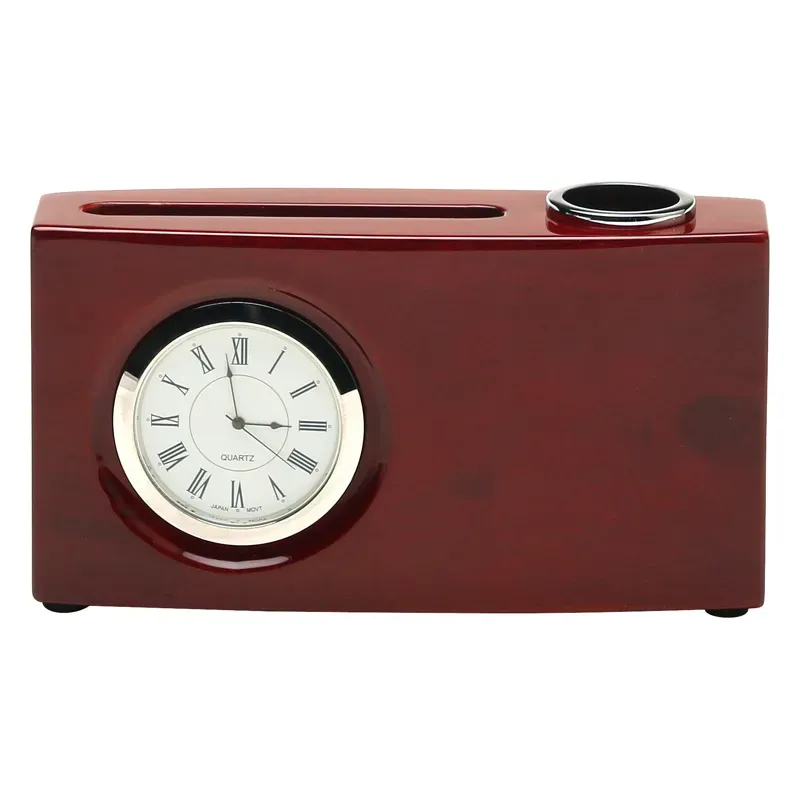 Rosewood Desk Clock &amp; Card Holder