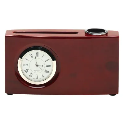 Rosewood Desk Clock &amp; Card Holder