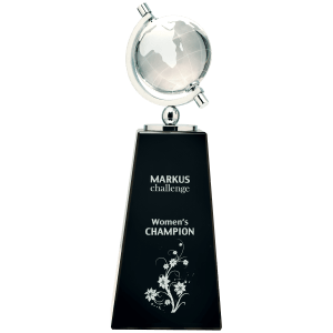 Crystal Spinning Globe on Black Pedestal Base