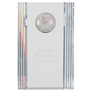 Clear Crystal Rectangle with Globe Etching