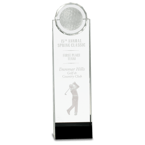 Large Clear/Black Crystal Standup with 3D Golfer