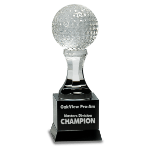Crystal Golf Ball on Black Pedestal Base