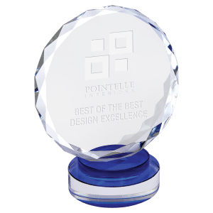 Large Round Facet Crystal on Blue &amp; Clear Round Base