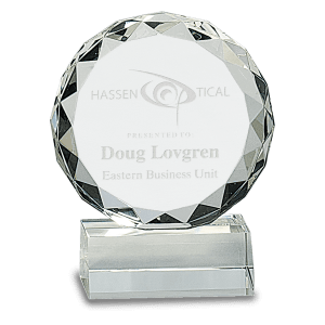 Large Round Facet Crystal on Black Pedestal Base