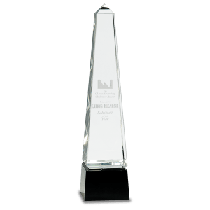 Large Obelisk Crystal on Black Pedestal Base