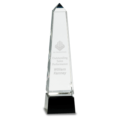 Medium Obelisk Crystal on Black Pedestal Base