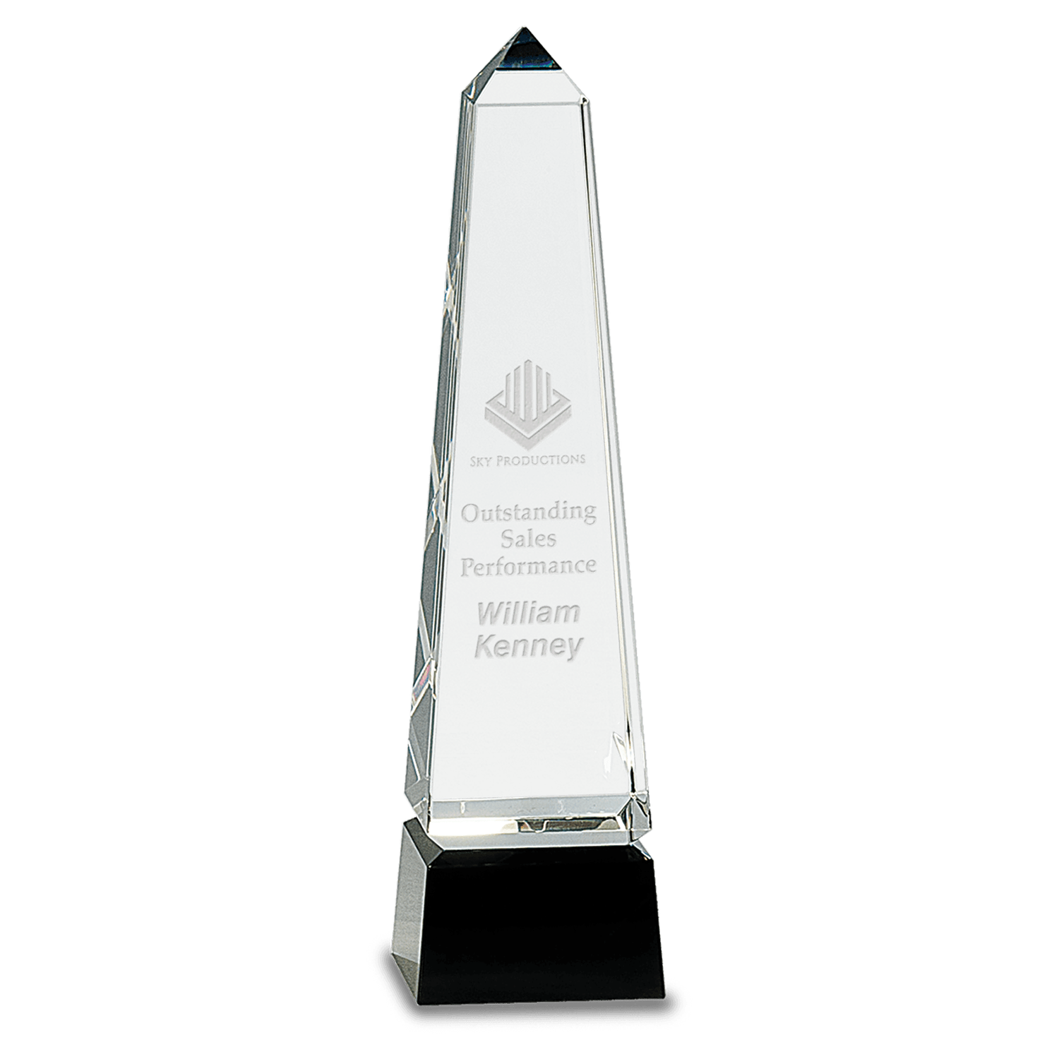 Medium Obelisk Crystal on Black Pedestal Base