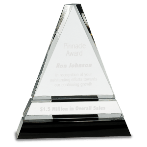 Large Clear Crystal Triangle on Black Crystal Pedestal Base