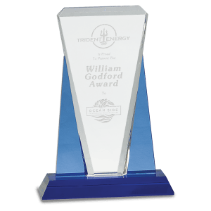 Large Blue/Clear Wedge Crystal on Blue Pedestal Base