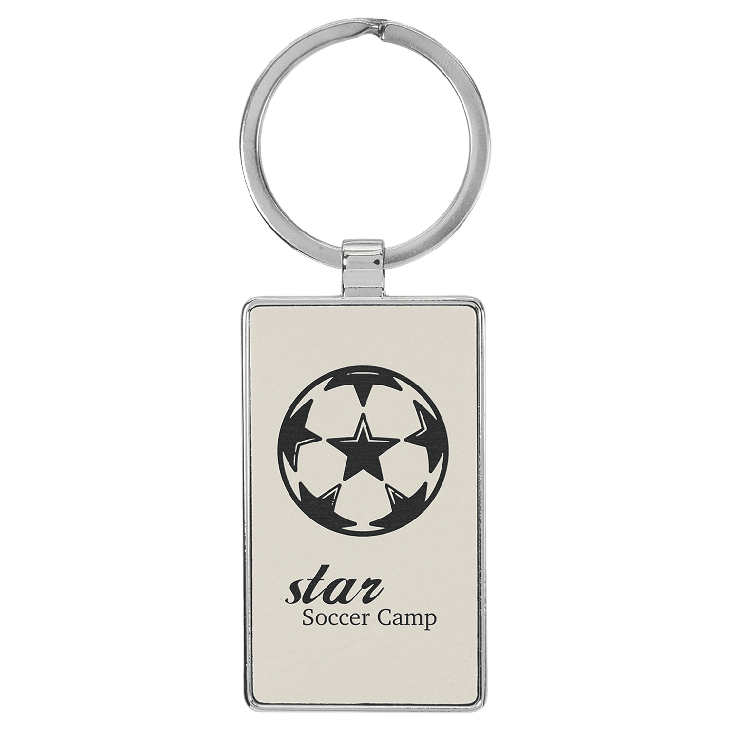 White Leatherette Rectangle Keychain with Metal Frame
