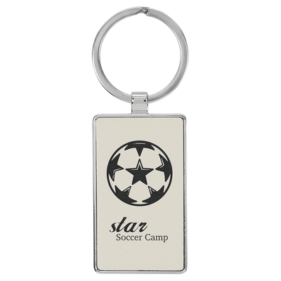 White Leatherette Rectangle Keychain with Metal Frame