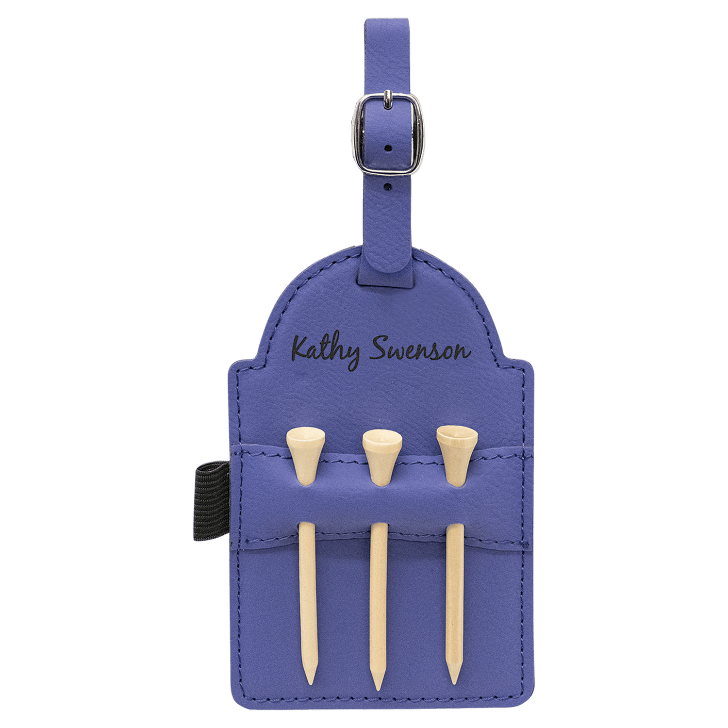 Purple Leatherette Golf Bag Tag with Wooden Tees