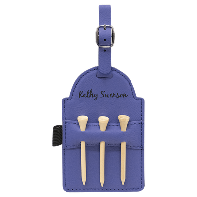 Purple Leatherette Golf Bag Tag with Wooden Tees