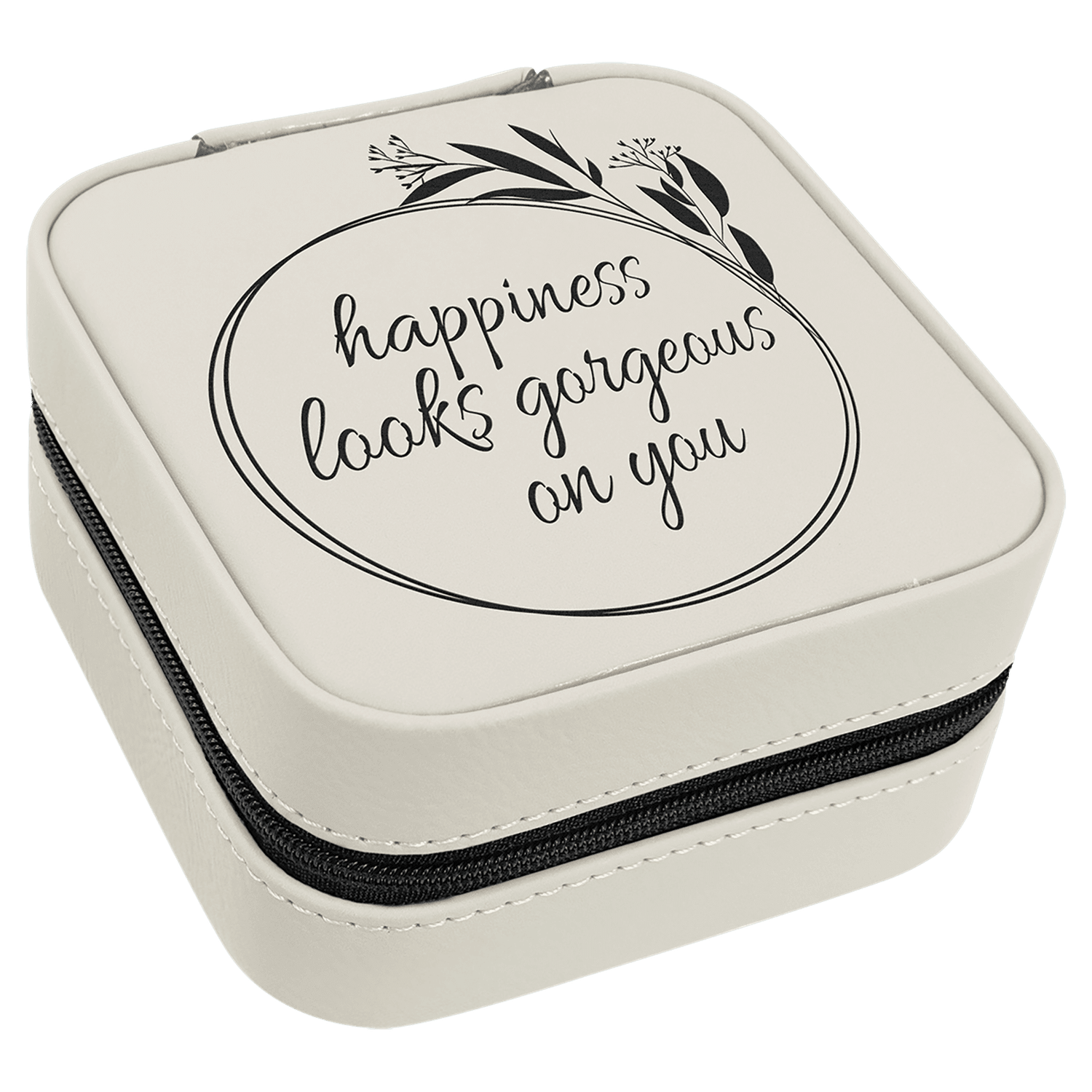 White Leatherette Travel Jewelry Box with Black Lining