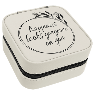 White Leatherette Travel Jewelry Box with Black Lining