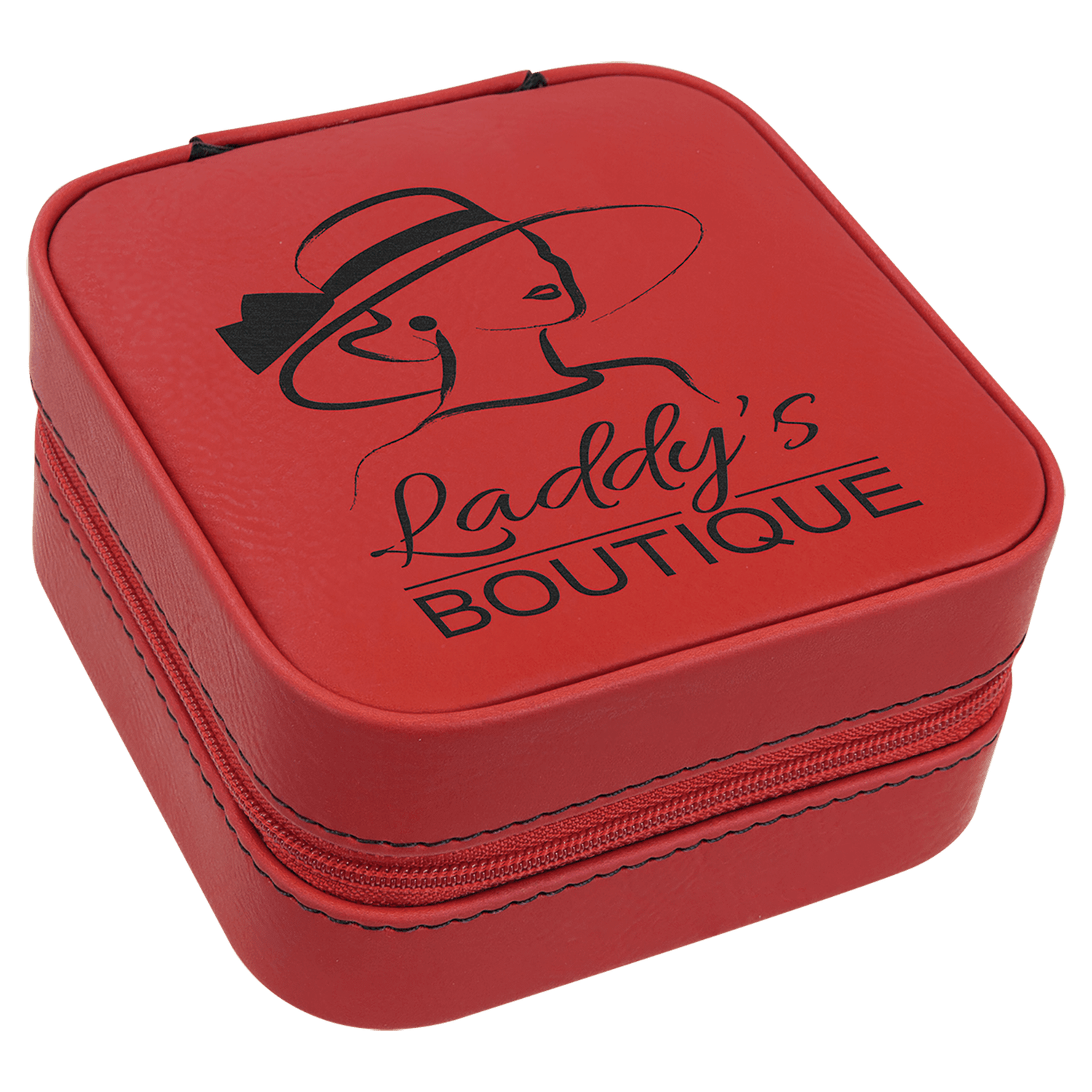 Red Leatherette Travel Jewelry Box with Black Lining