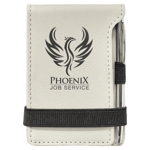 White Leatherette Mini Notepad with Pen