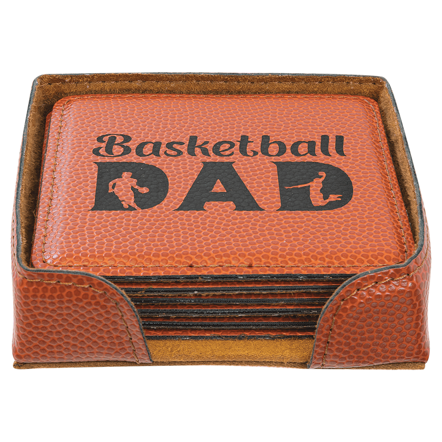 Basketball Leatherette Square 6 Coaster Set