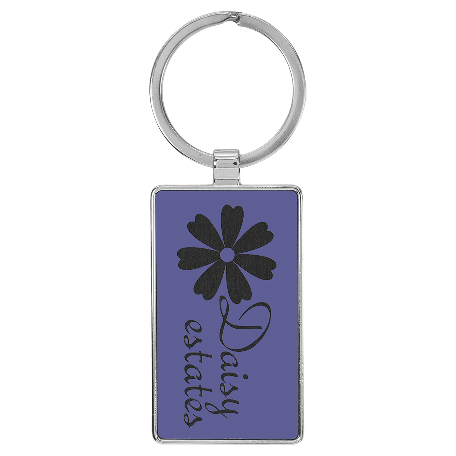 Purple Lasered Leatherette/Metal Rectangle Keychain