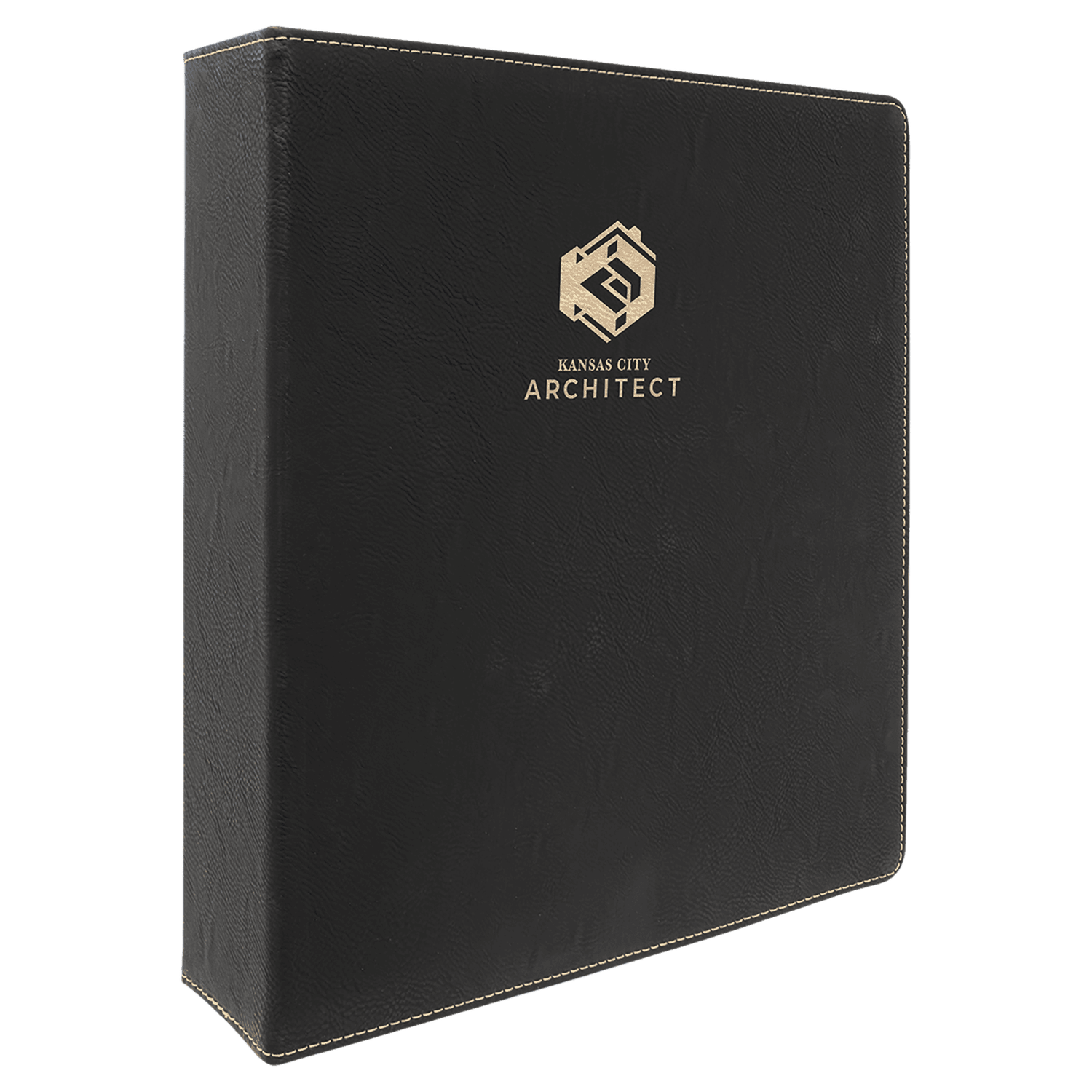 Black/Gold Leatherette 3-Ring Binder with 2" Slant D Rings