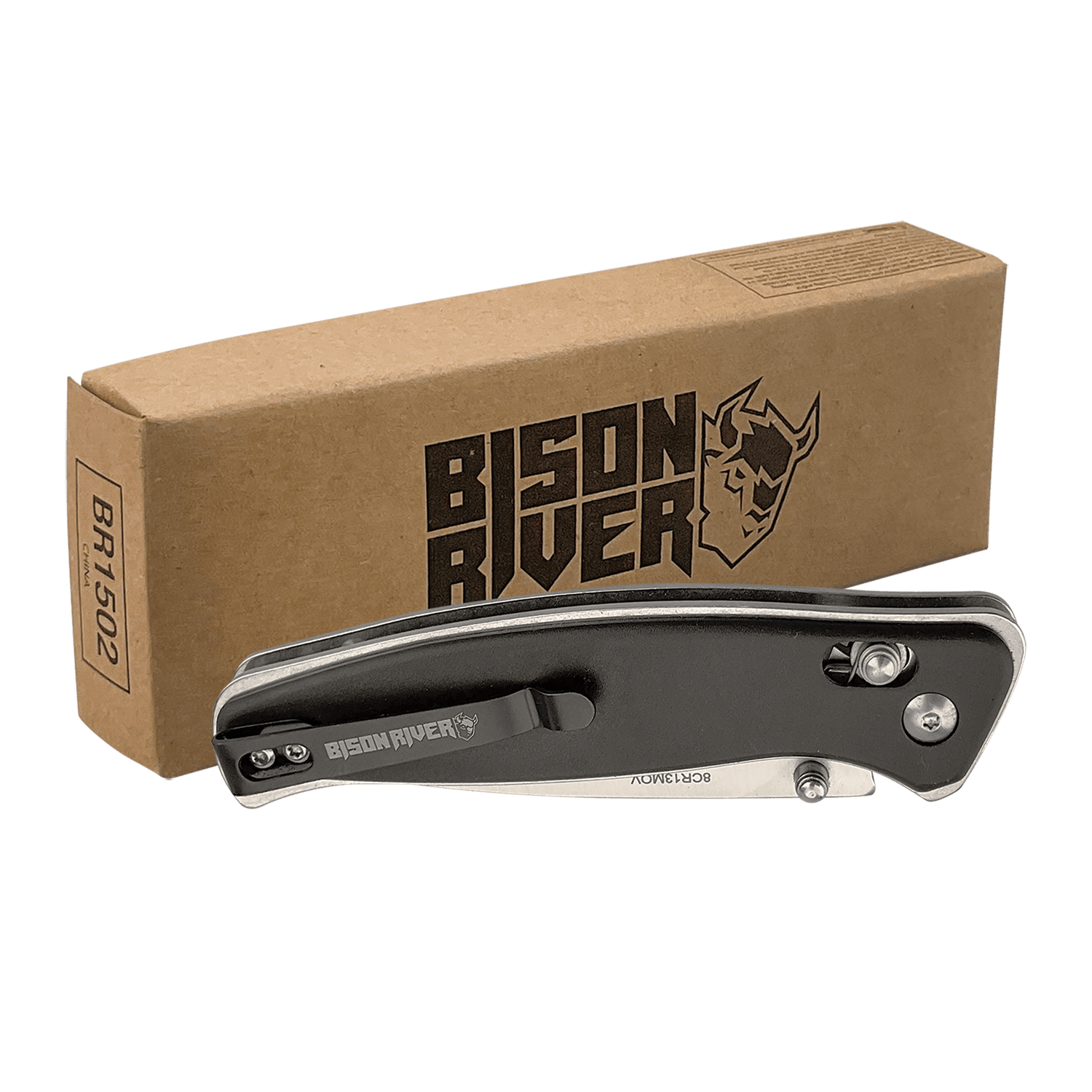 Bison River Black Anodized Aluminum Handle Button Lock Knife