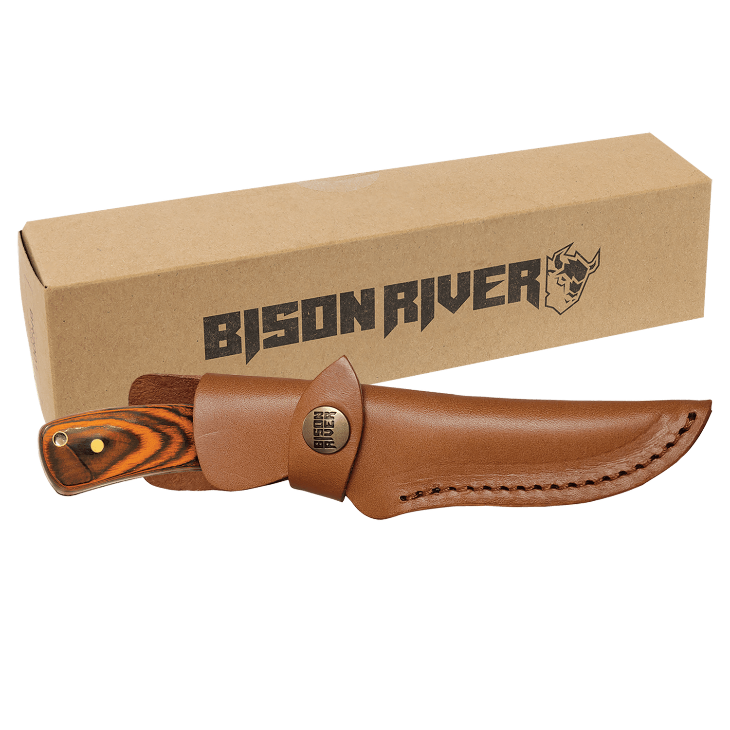 Fixed Blade Wood Handle Knife with Stainless Steel Blade and Leather Sheath