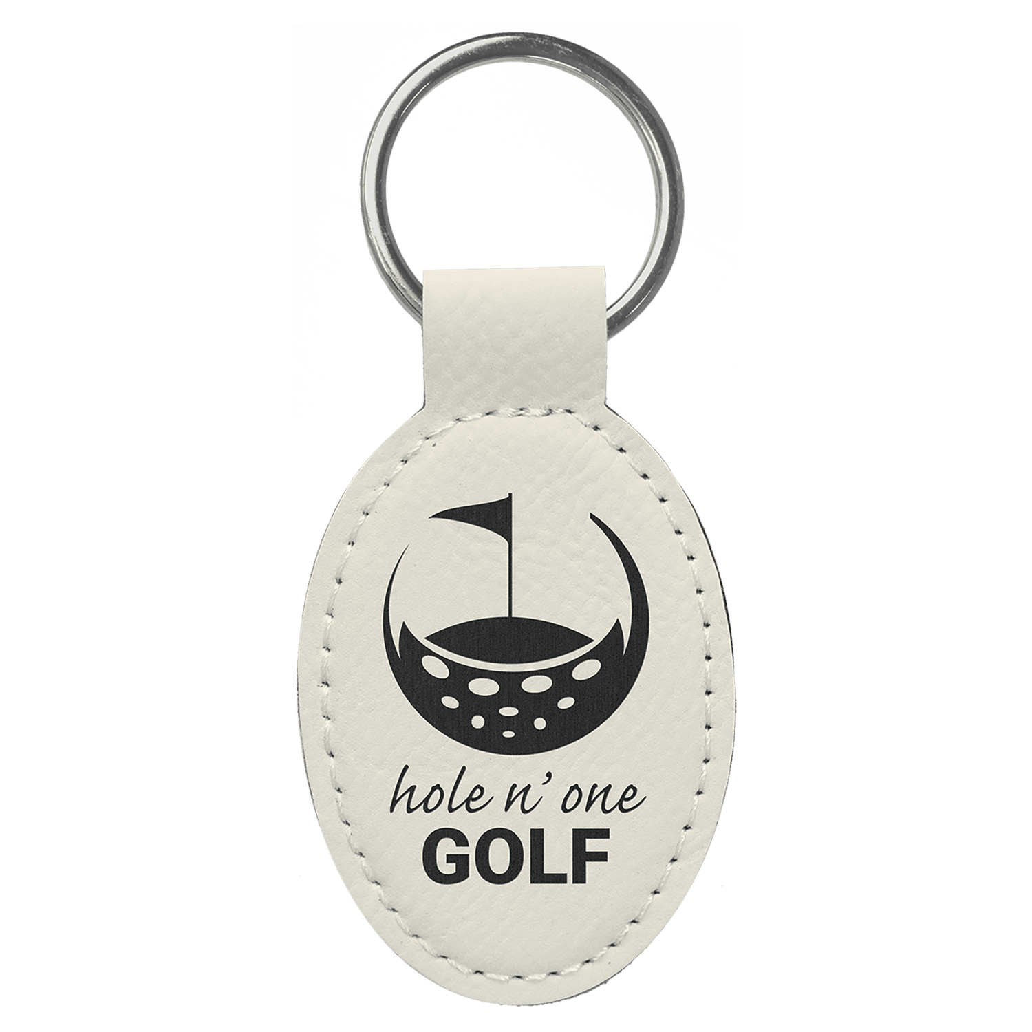 White Leatherette Oval Keychain