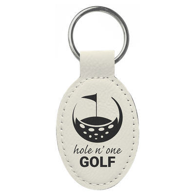 White Leatherette Oval Keychain