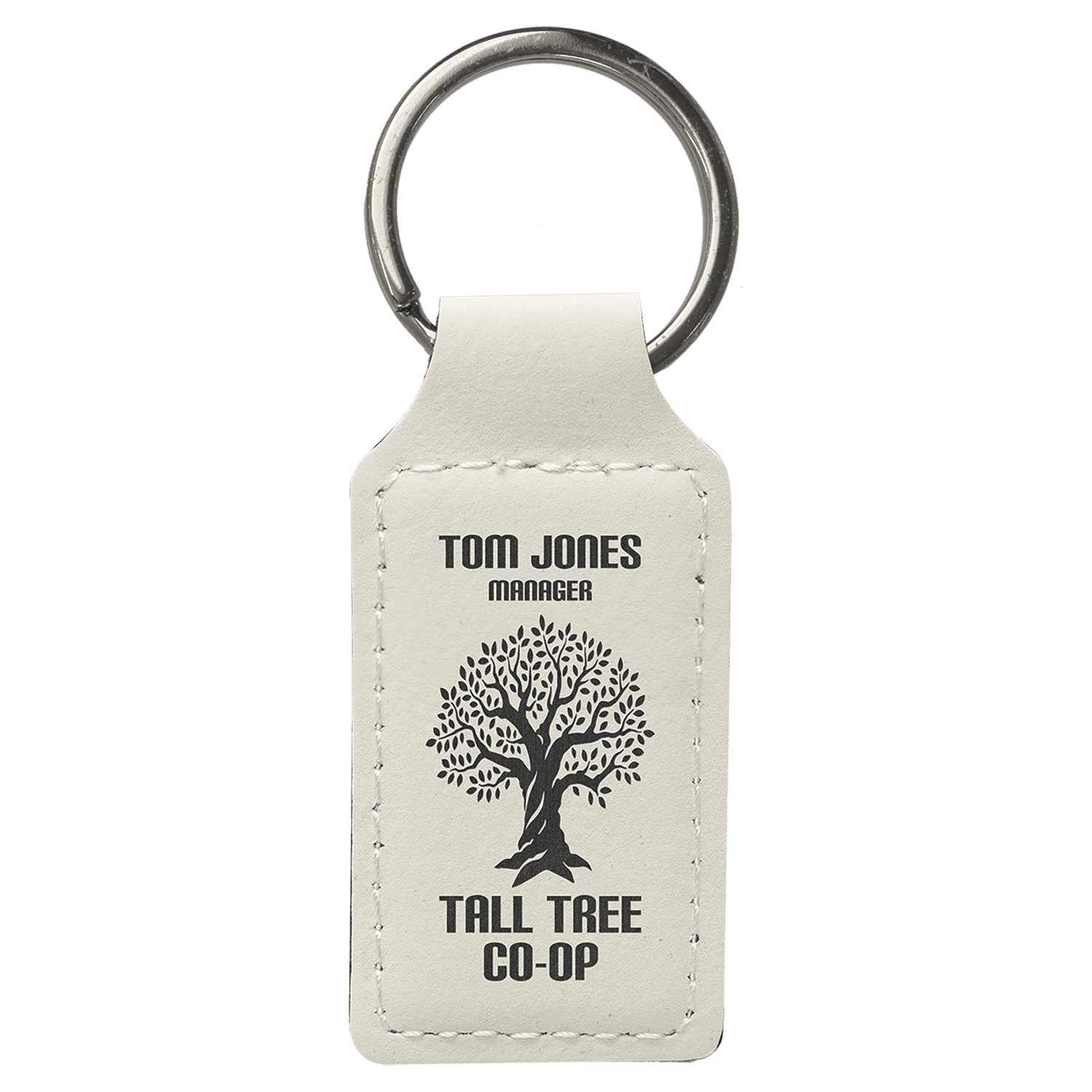 White Leatherette Rectangle Keychain